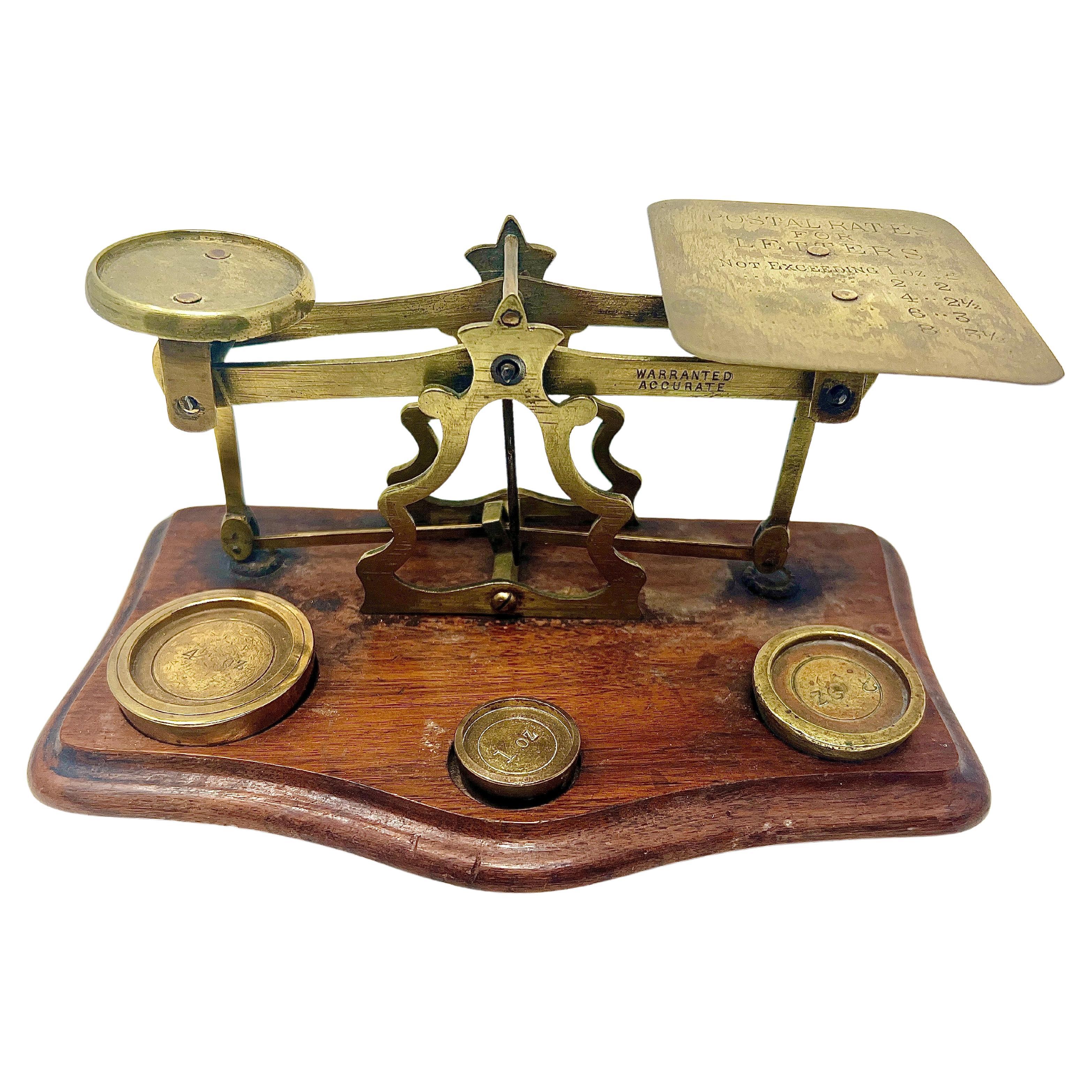 Antique English Victorian Brass Postal Scale, Circa 1880-1890. For Sale