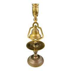 Antique English Victorian Brass Tavern Candlestick with Service Bell