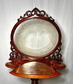 Antique English Victorian Burl Walnut Firescreen Circa 1870
