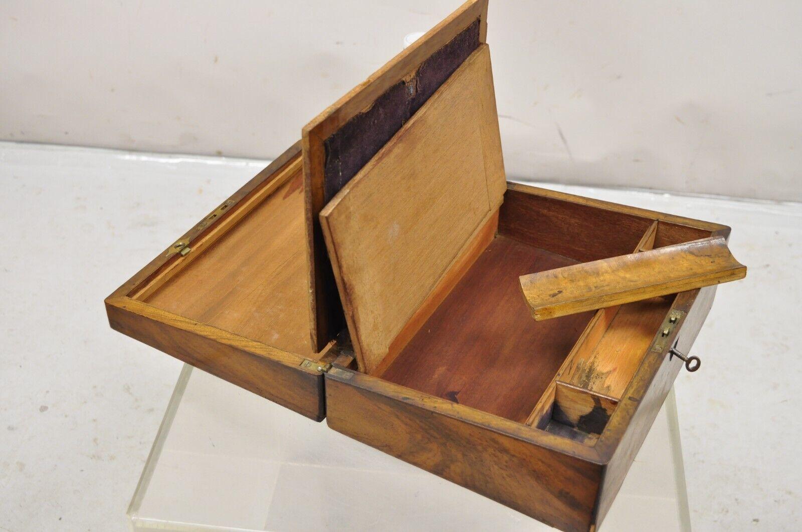 Antike englische viktorianische Nussbaum Wurzelholz kleine Lap Desk Box mit ausgestattetem Innenraum im Angebot 4