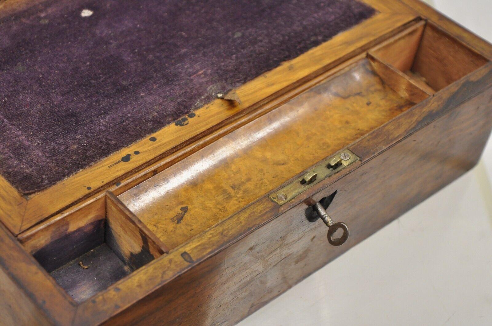 Antike englische viktorianische Nussbaum Wurzelholz kleine Lap Desk Box mit ausgestattetem Innenraum im Angebot 6