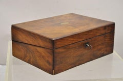 Antique English Victorian Burl Walnut Small Lap Desk Box with Fitted Interior