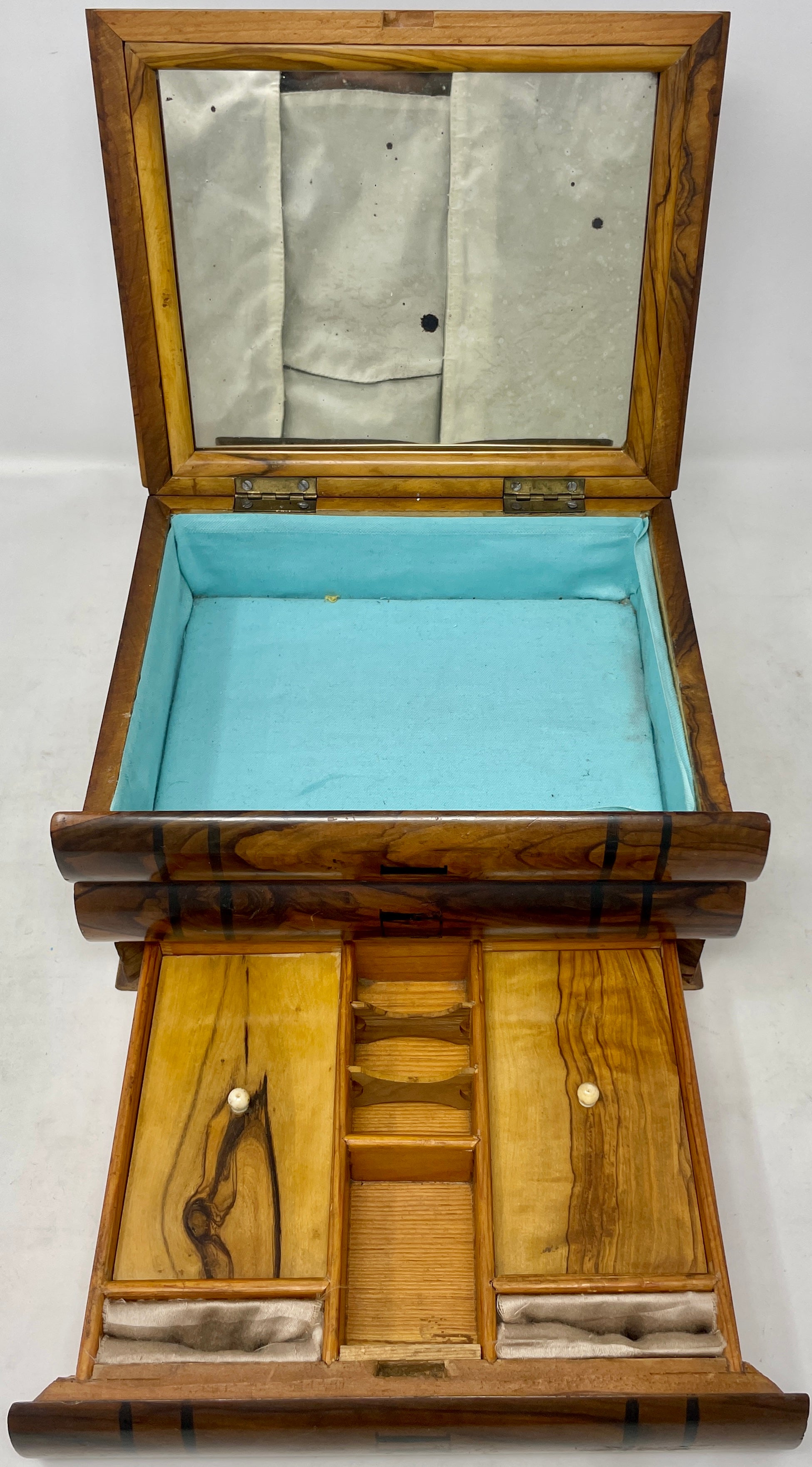 Antique English Victorian burled black walnut jewelry puzzle box, Circa 1870-1880.