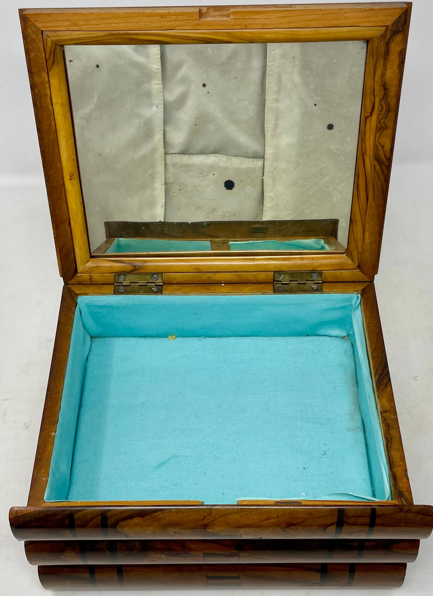 Antique English Victorian Burled Black Walnut Jewelry Puzzle Box, circa 1870's 1