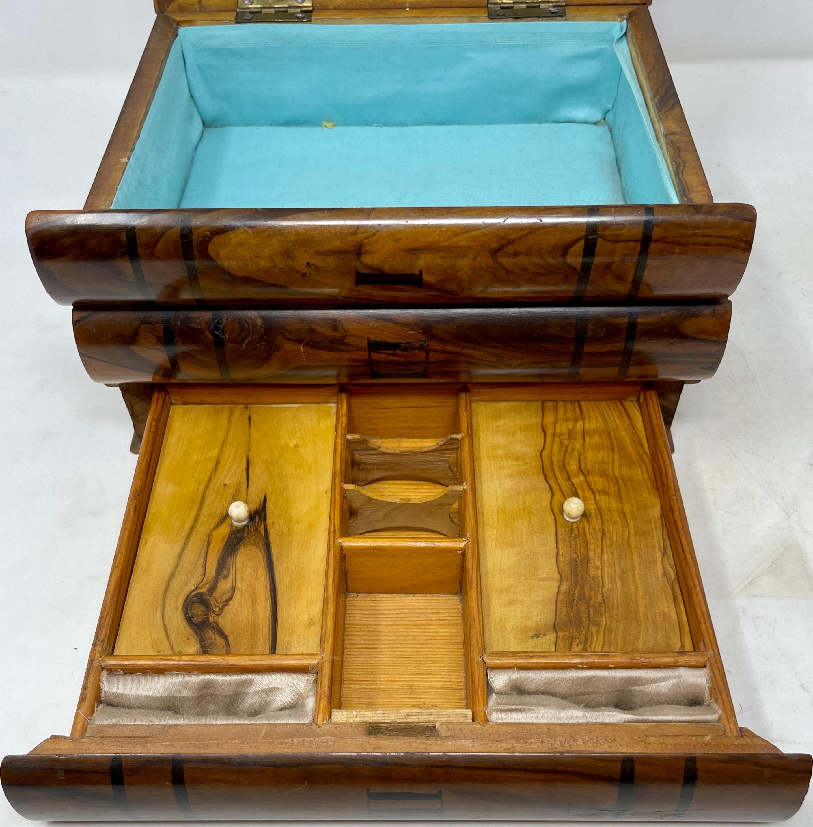Antique English Victorian Burled Black Walnut Jewelry Puzzle Box, circa 1870's 2