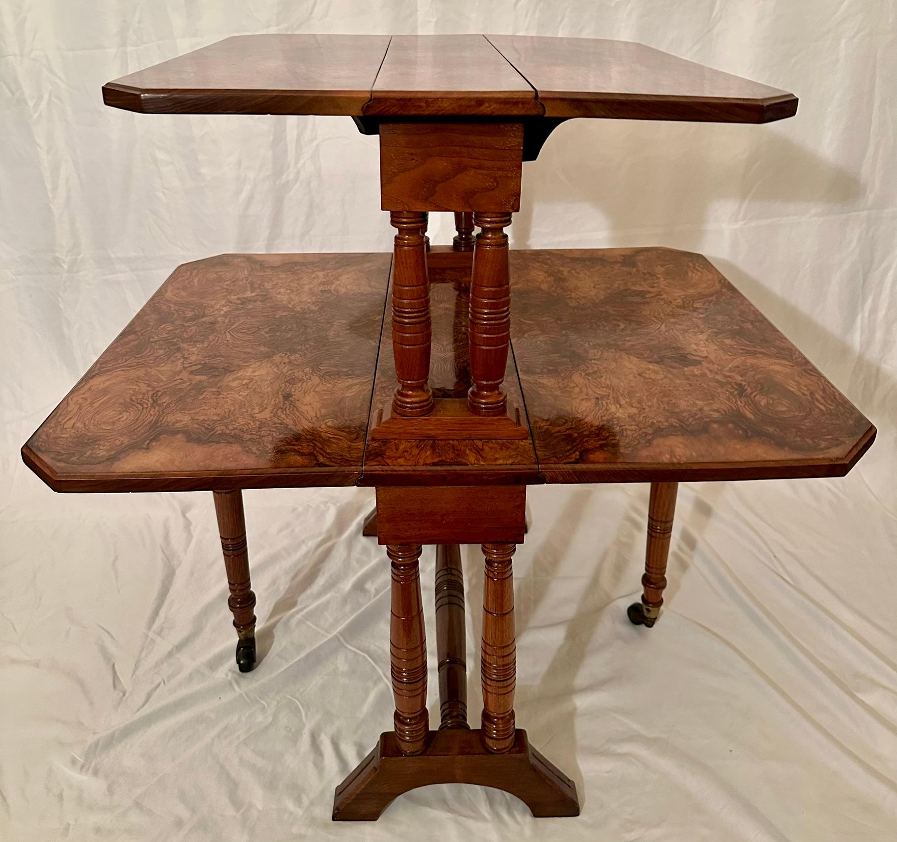 Antique English Victorian Burl Walnut Sutherland Table, Circa 1880's.