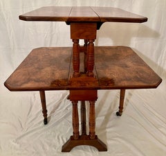 Antique English Victorian Burled Walnut Sutherland Table, Circa 1880's.