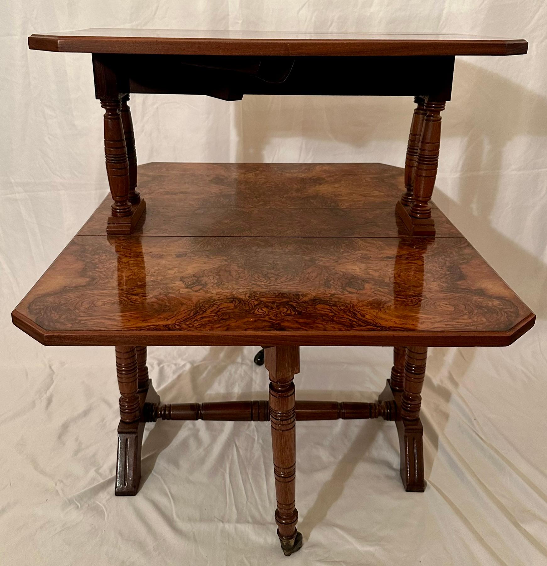 19th Century Antique English Victorian Burled Walnut Sutherland Table, Circa 1880's. For Sale