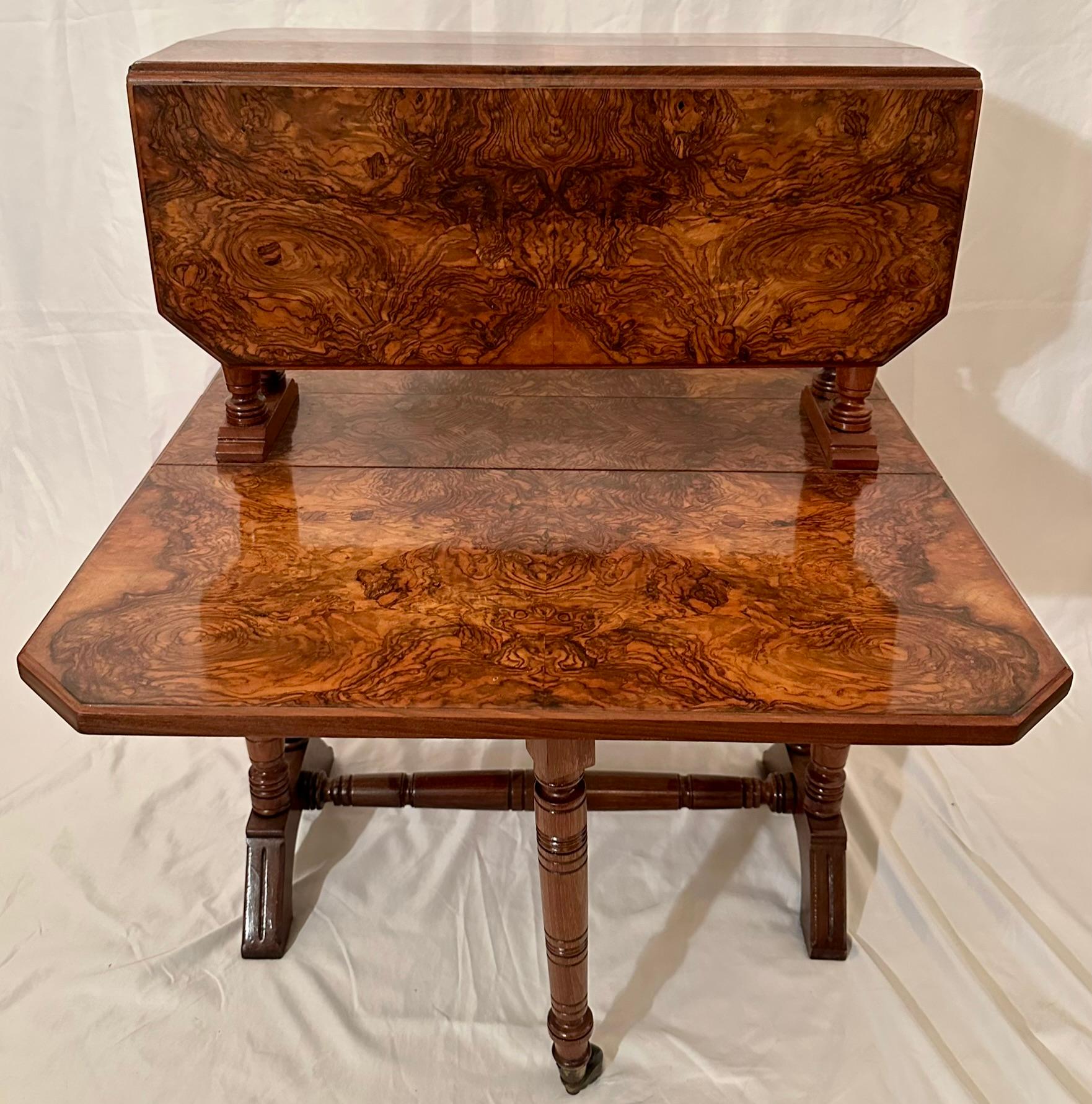 Antique English Victorian Burled Walnut Sutherland Table, Circa 1880's. For Sale 1