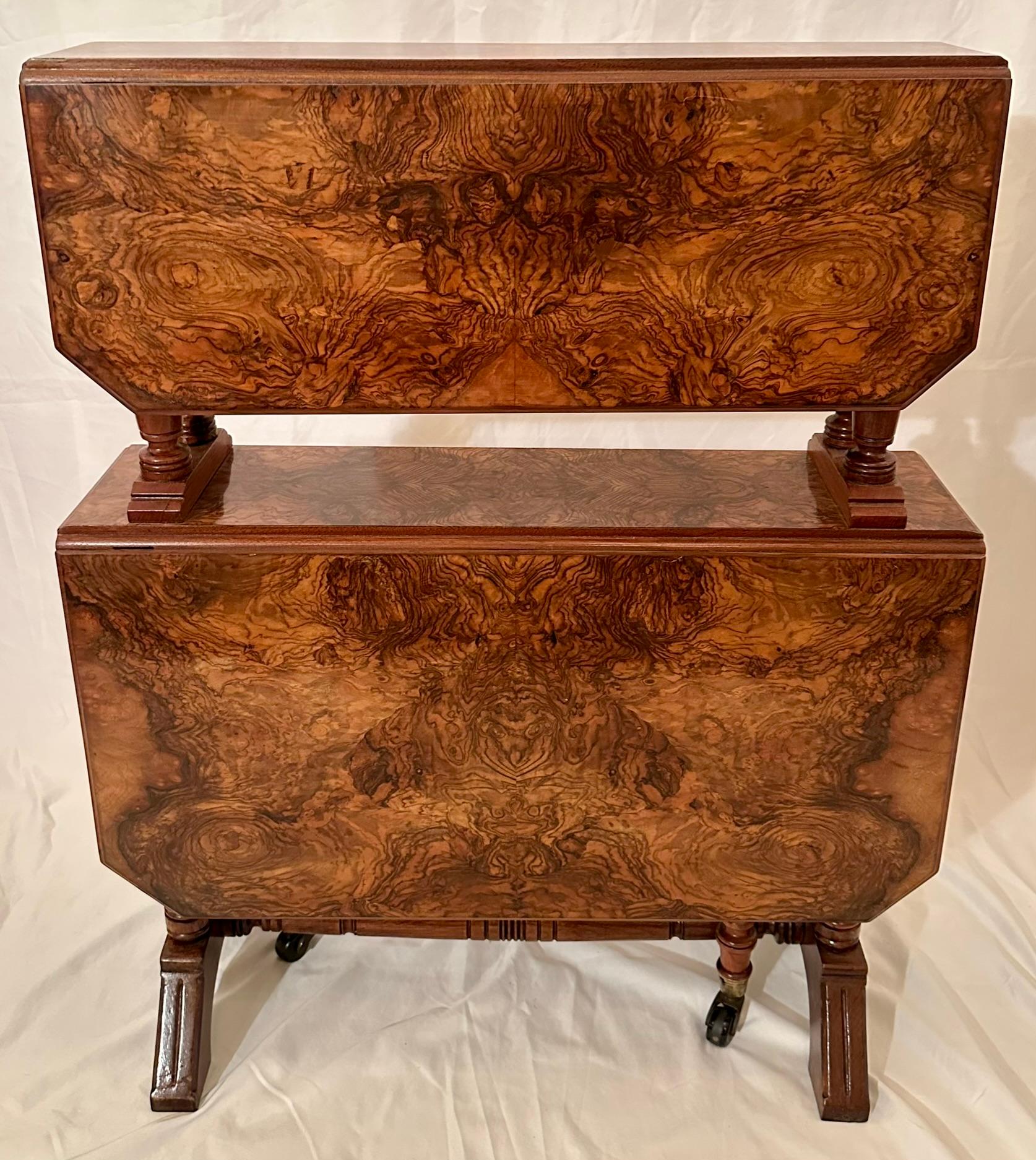 Antique English Victorian Burled Walnut Sutherland Table, Circa 1880's. For Sale 2