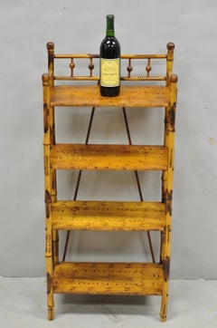 Antique English Victorian Burnt Bamboo Stick & Ball Small Bookcase Curio Shelf