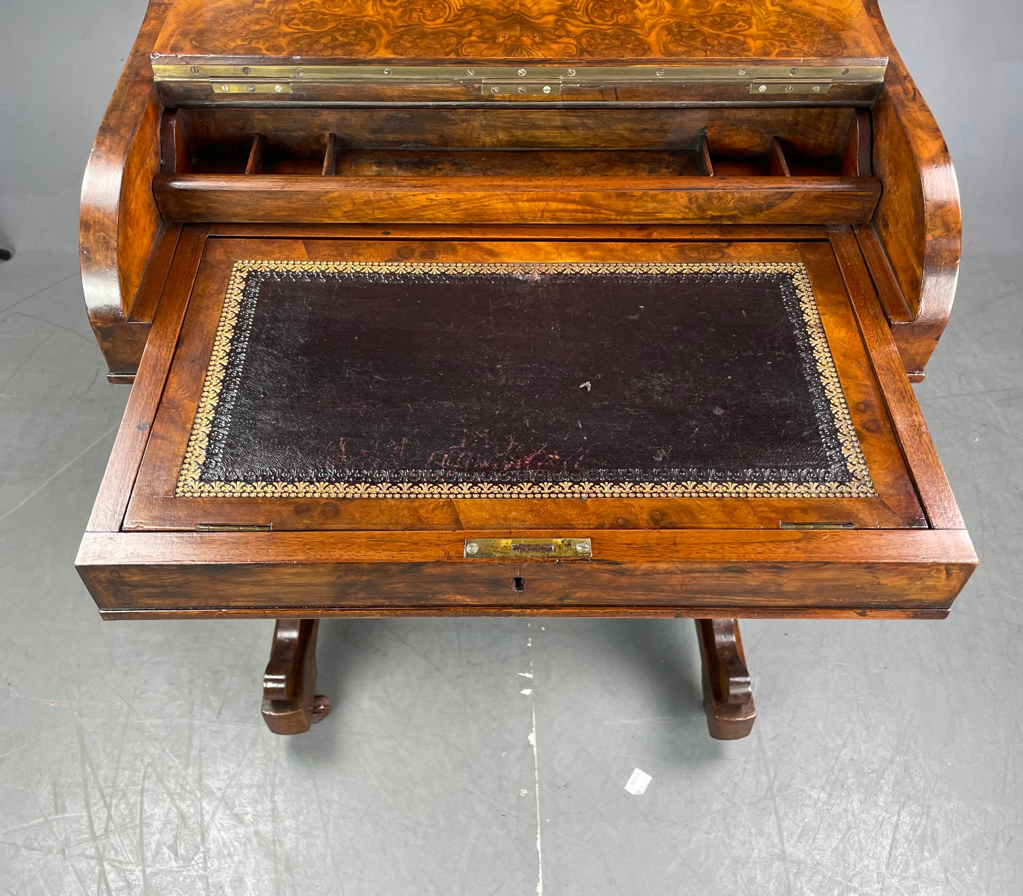 Mid-19th Century Antique English Victorian Burr Walnut Davenport Captains Desk 