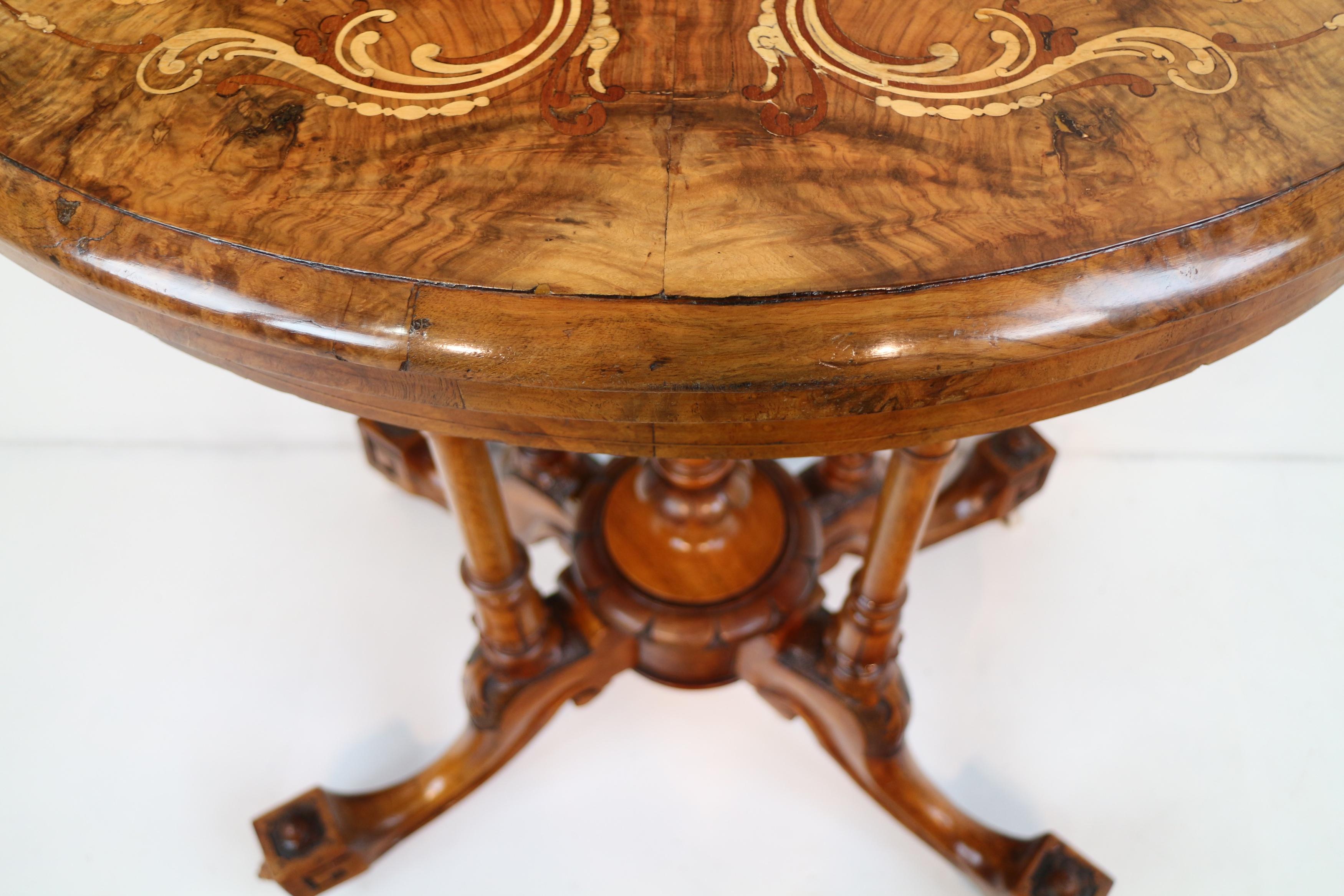 Antique English Victorian Burr Walnut & Floral Marquetry Demi-Lune Card Table For Sale 9
