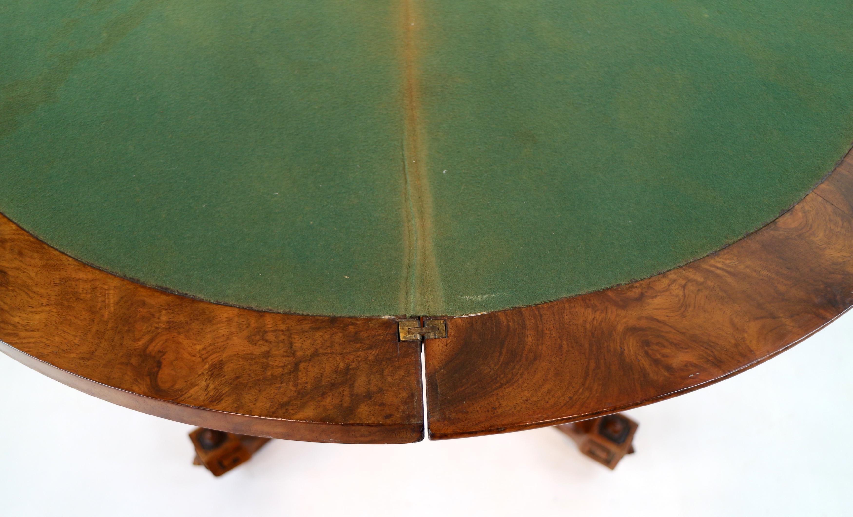 Antique English Victorian Burr Walnut & Floral Marquetry Demi-Lune Card Table For Sale 12