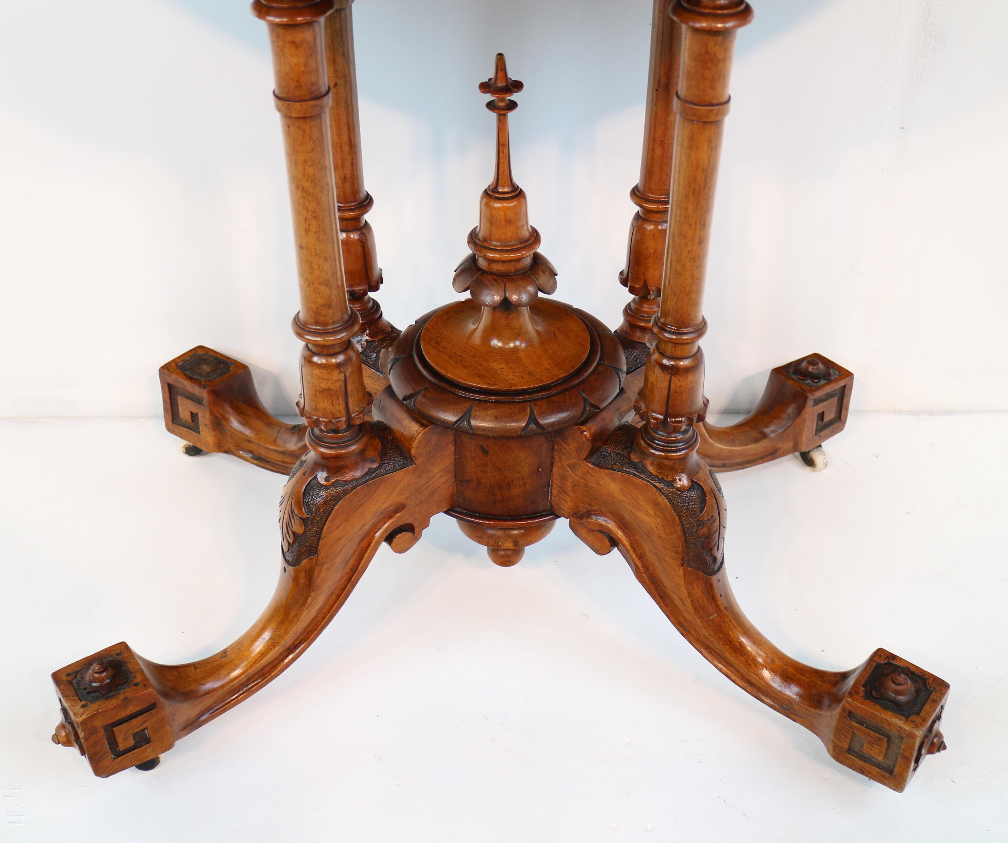 19th Century Antique English Victorian Burr Walnut & Floral Marquetry Demi-Lune Card Table For Sale