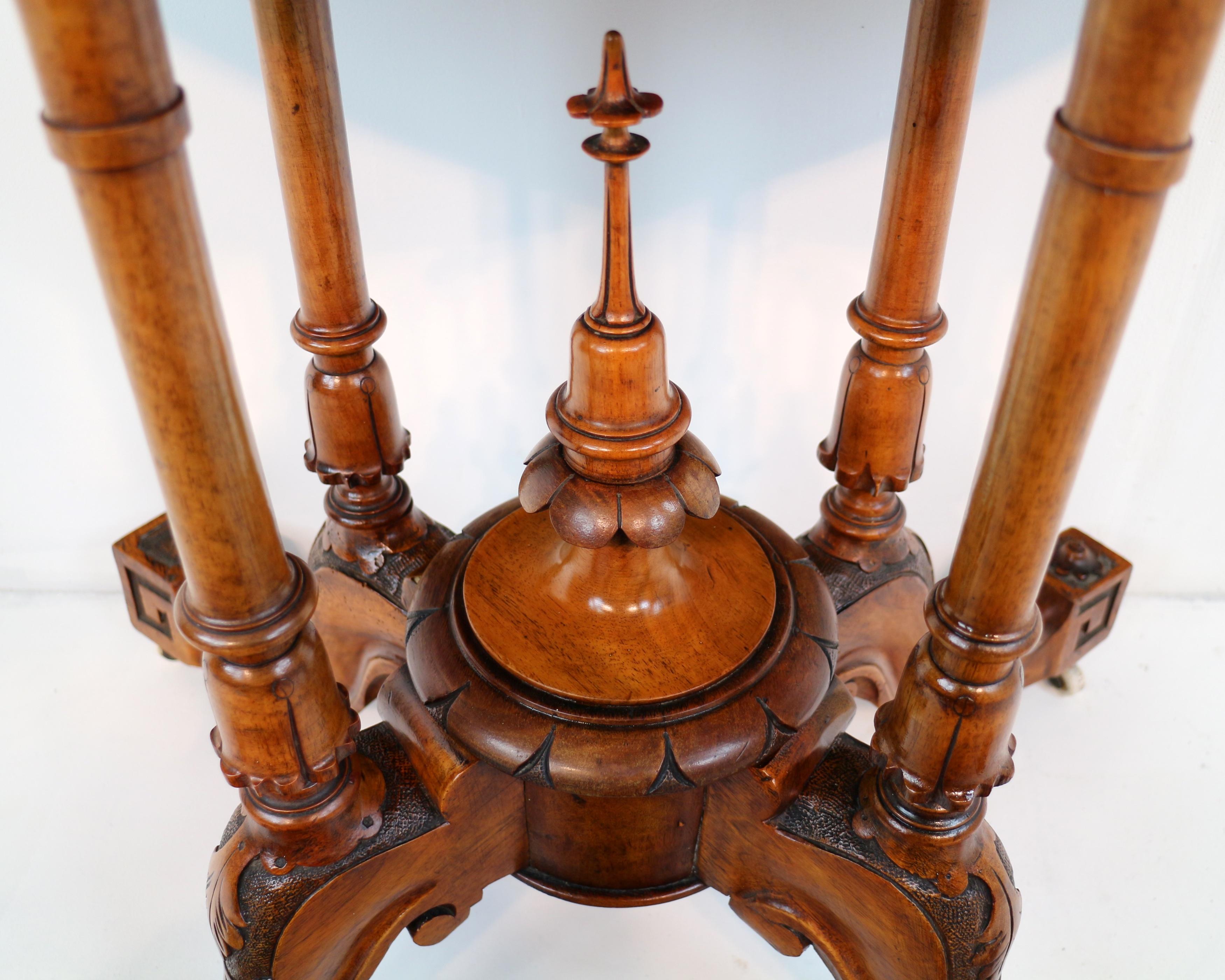 Brass Antique English Victorian Burr Walnut & Floral Marquetry Demi-Lune Card Table For Sale