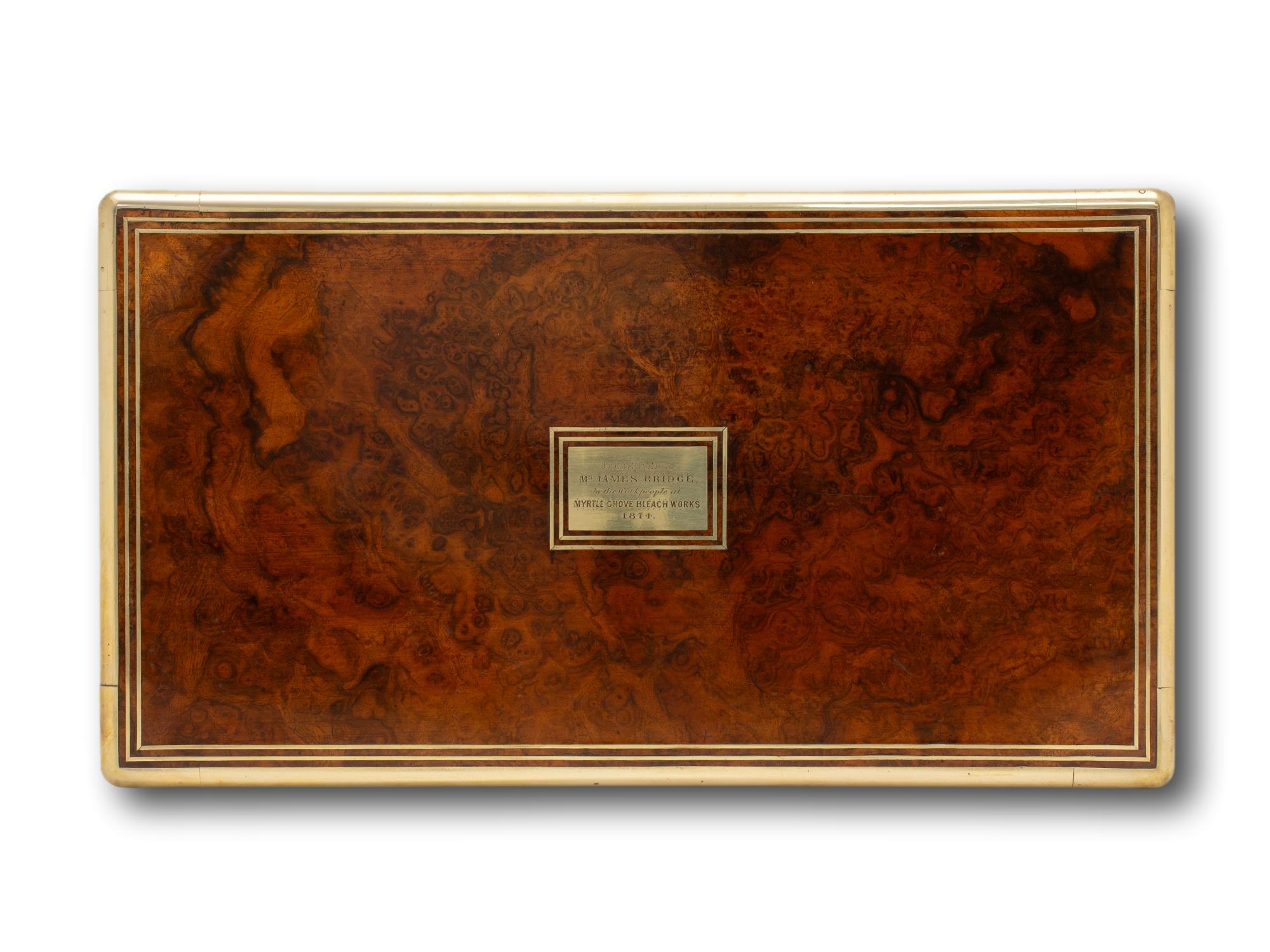 Antique English Victorian Burr Walnut Writing Box with Secret Compartment  For Sale 2