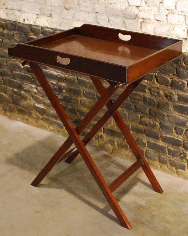 Antique English Victorian Butler's Tray Table in Mahogany on Folding