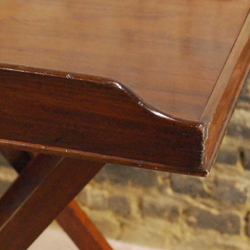 Antique English Victorian Butler's Tray Table in Mahogany on Folding Stand 1