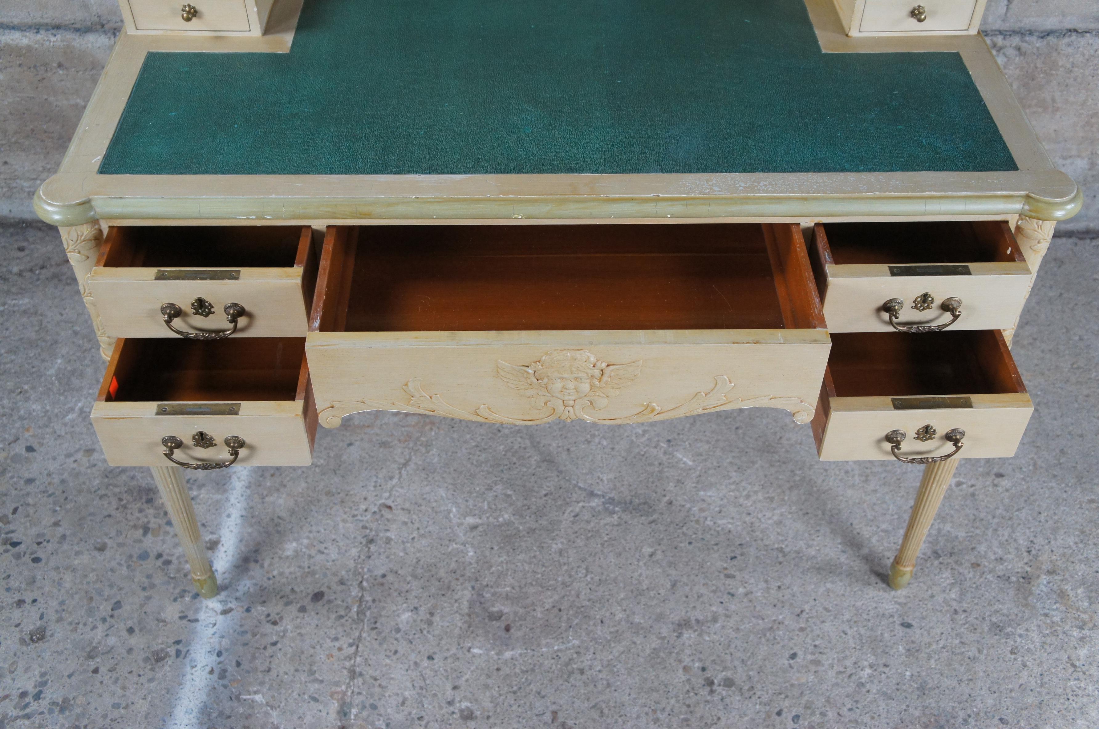 Antique English Victorian Carlton House Painted Library Writing Desk Vinyl Top For Sale 1