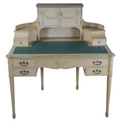 Antique English Victorian Carlton House Painted Library Writing Desk Vinyl Top