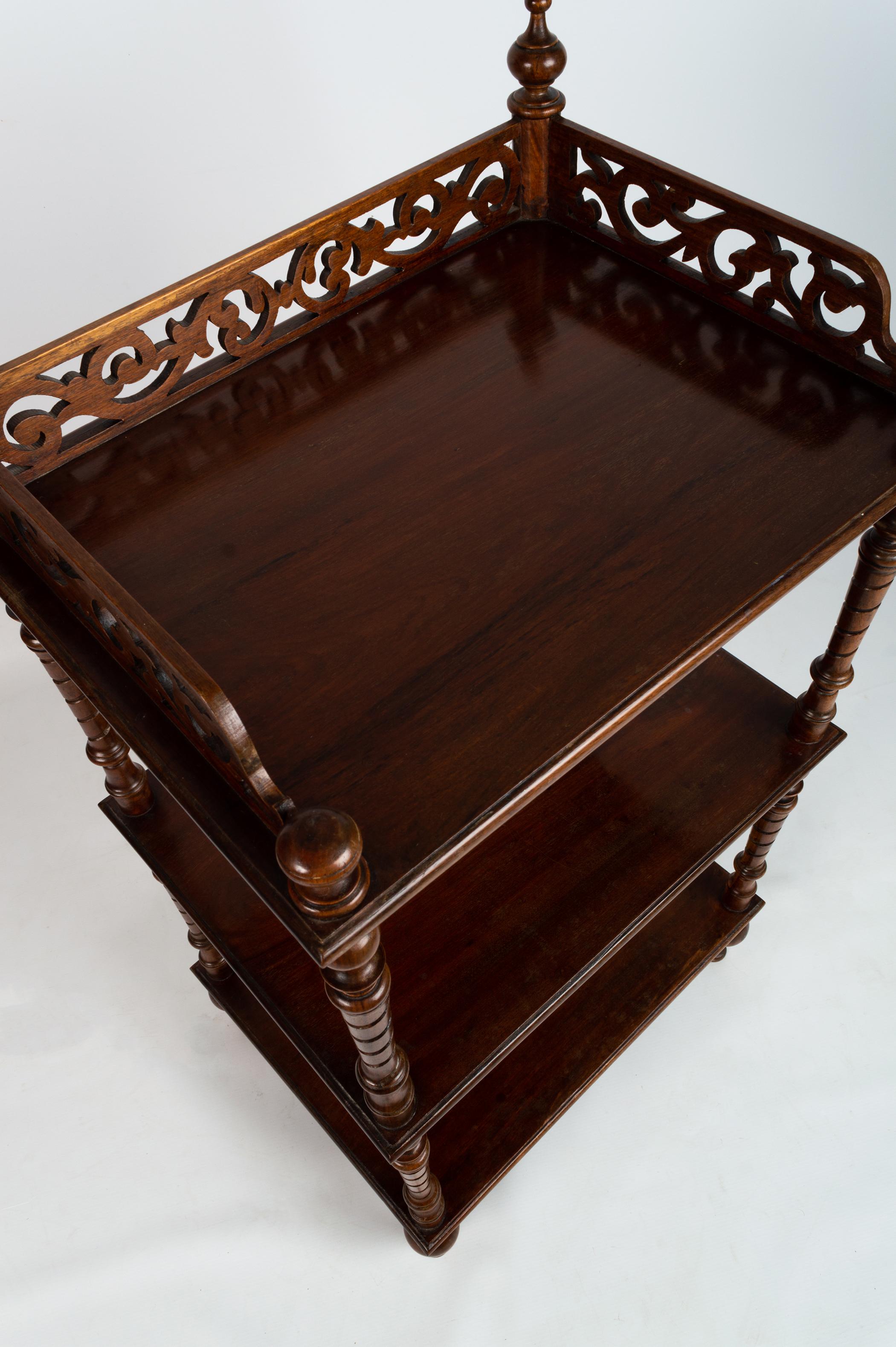 Antique English Victorian Carved Mahogany Whatnot Etagere Shelves C.1880 For Sale 4
