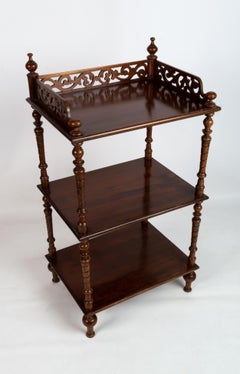 Antique English Victorian Carved Mahogany Whatnot Etagere Shelves C.1880