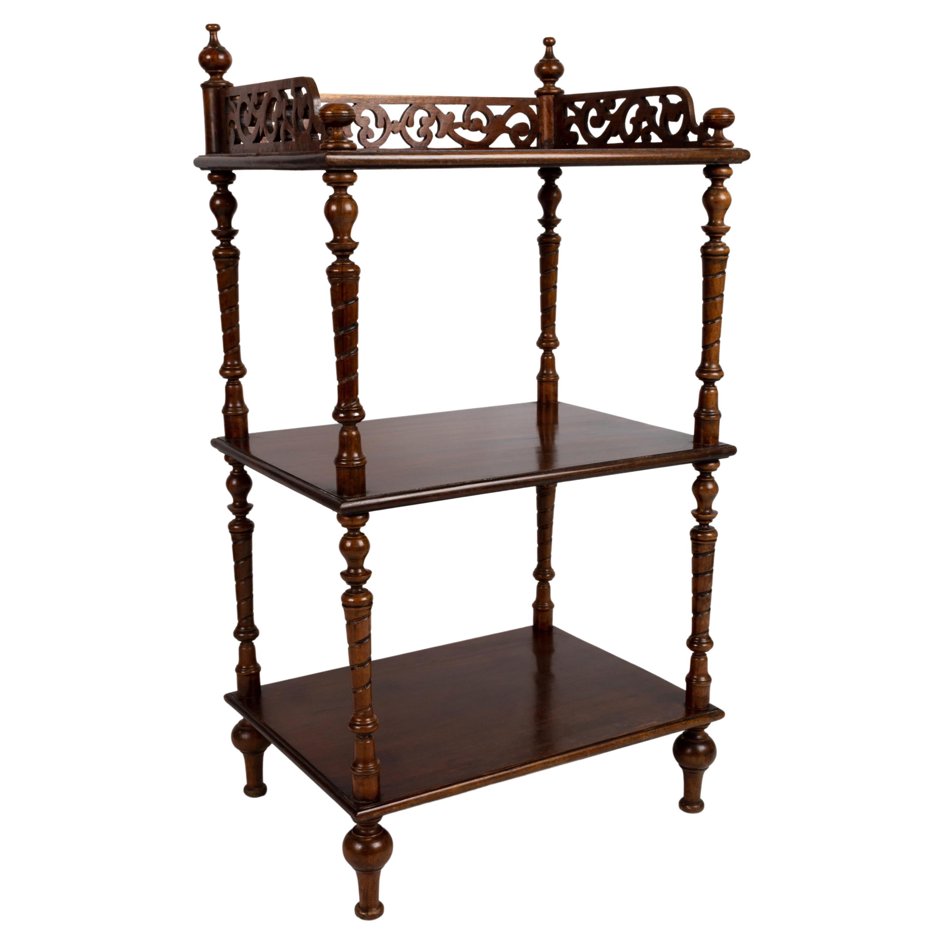 Antique English Victorian Carved Mahogany Whatnot Etagere Shelves C.1880 For Sale