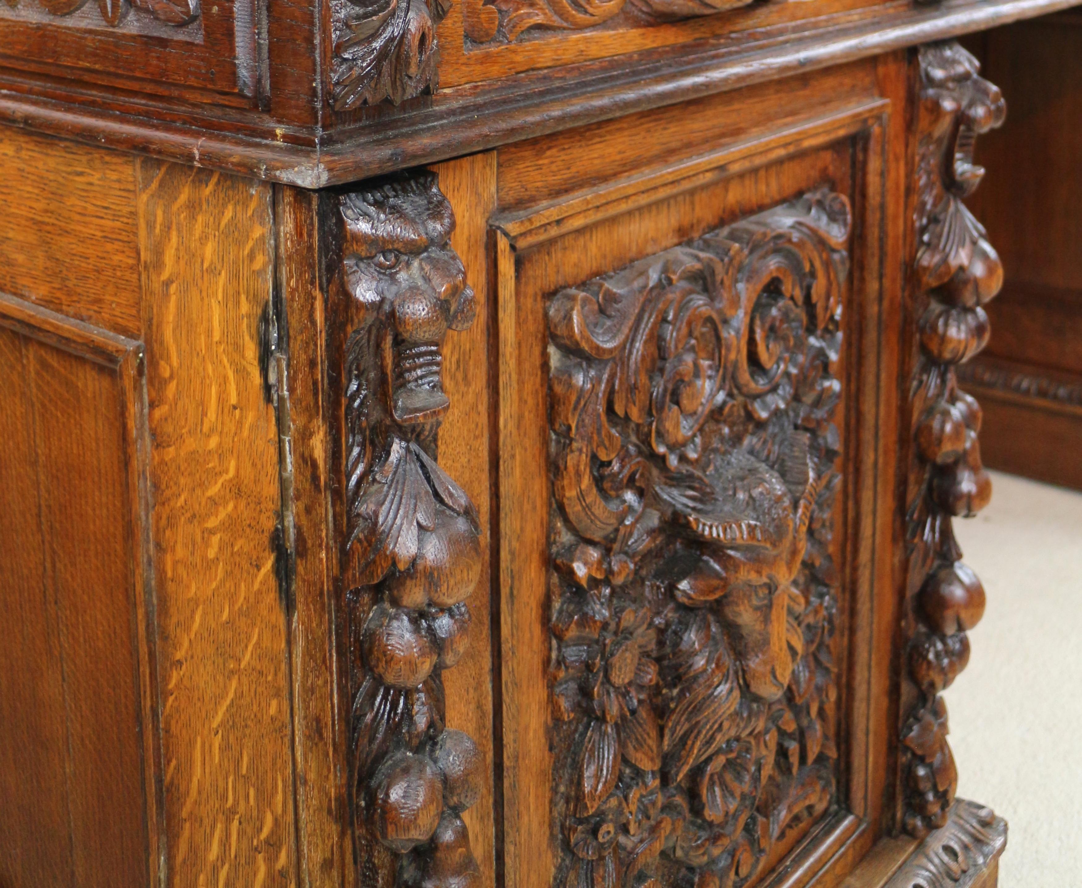 Antique English Victorian Carved Oak Elizabethan Revival Greenman Partners Desk 5