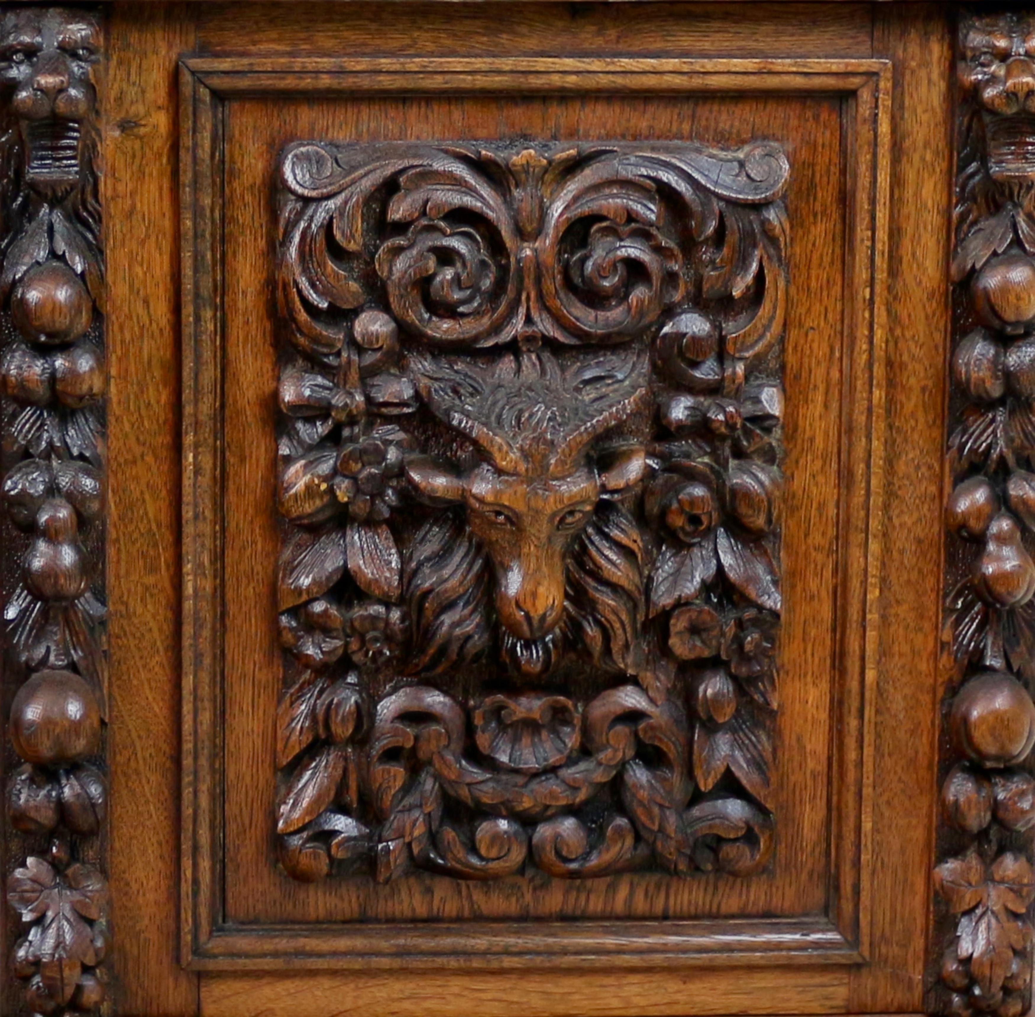 Antique English Victorian Carved Oak Elizabethan Revival Greenman Partners Desk 6