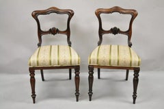 Antique English Victorian Carved Rosewood Parlor Dining Side Chairs - a Pair