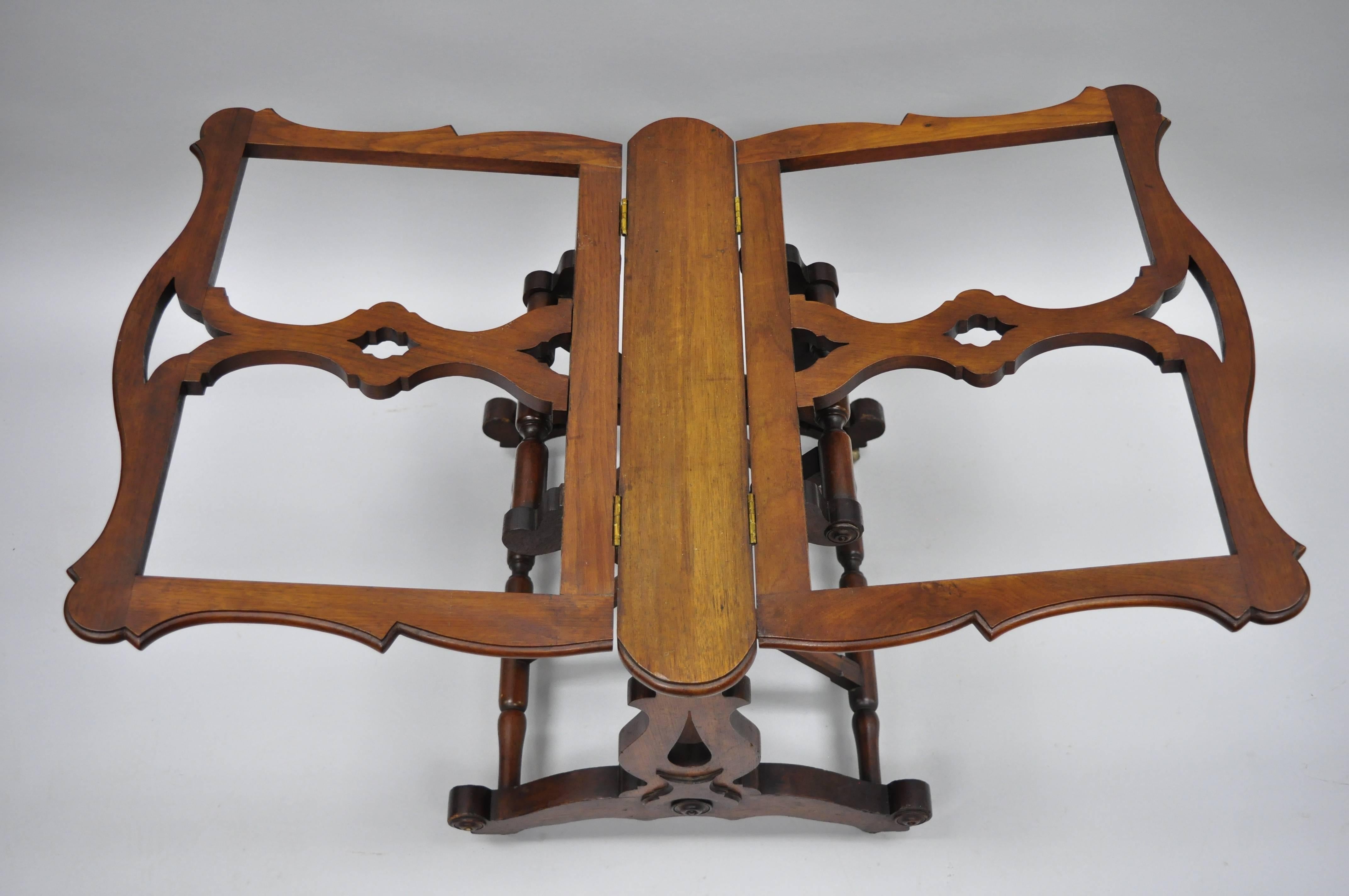 Antique English Victorian Carved Walnut Adjustable Print or Book Stand 1