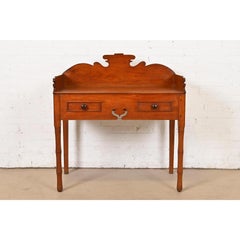 Antique English Victorian Carved Walnut Writing Desk or Console Table