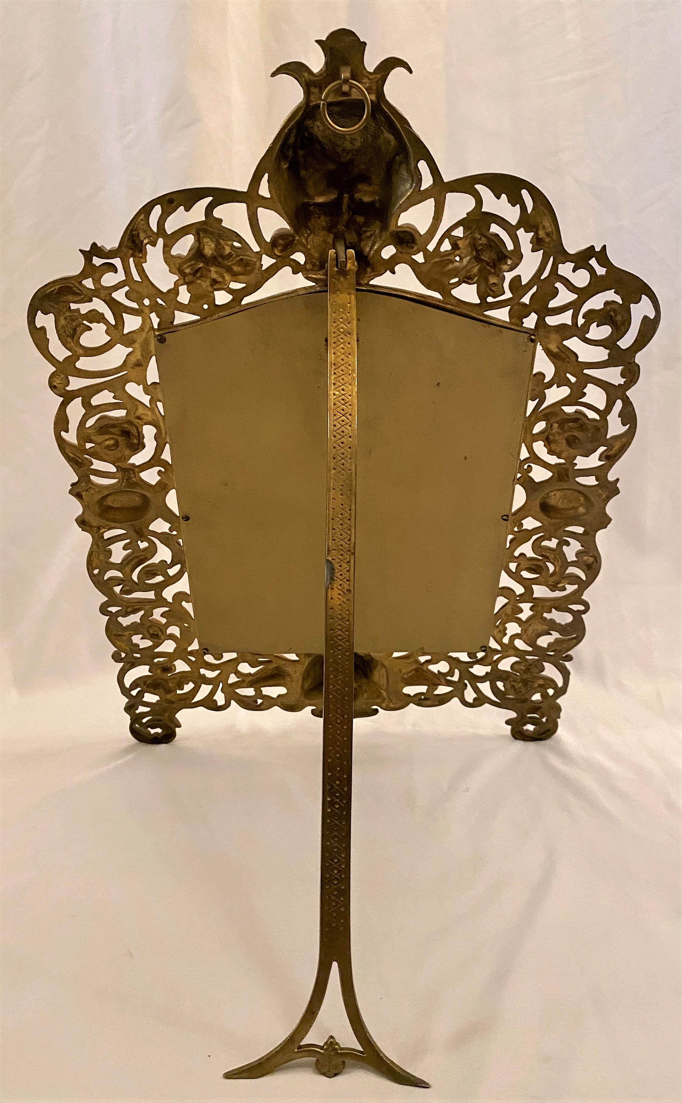 19th Century Antique English Victorian Cast Brass Ornately Framed Beveled Mirror, circa 1880