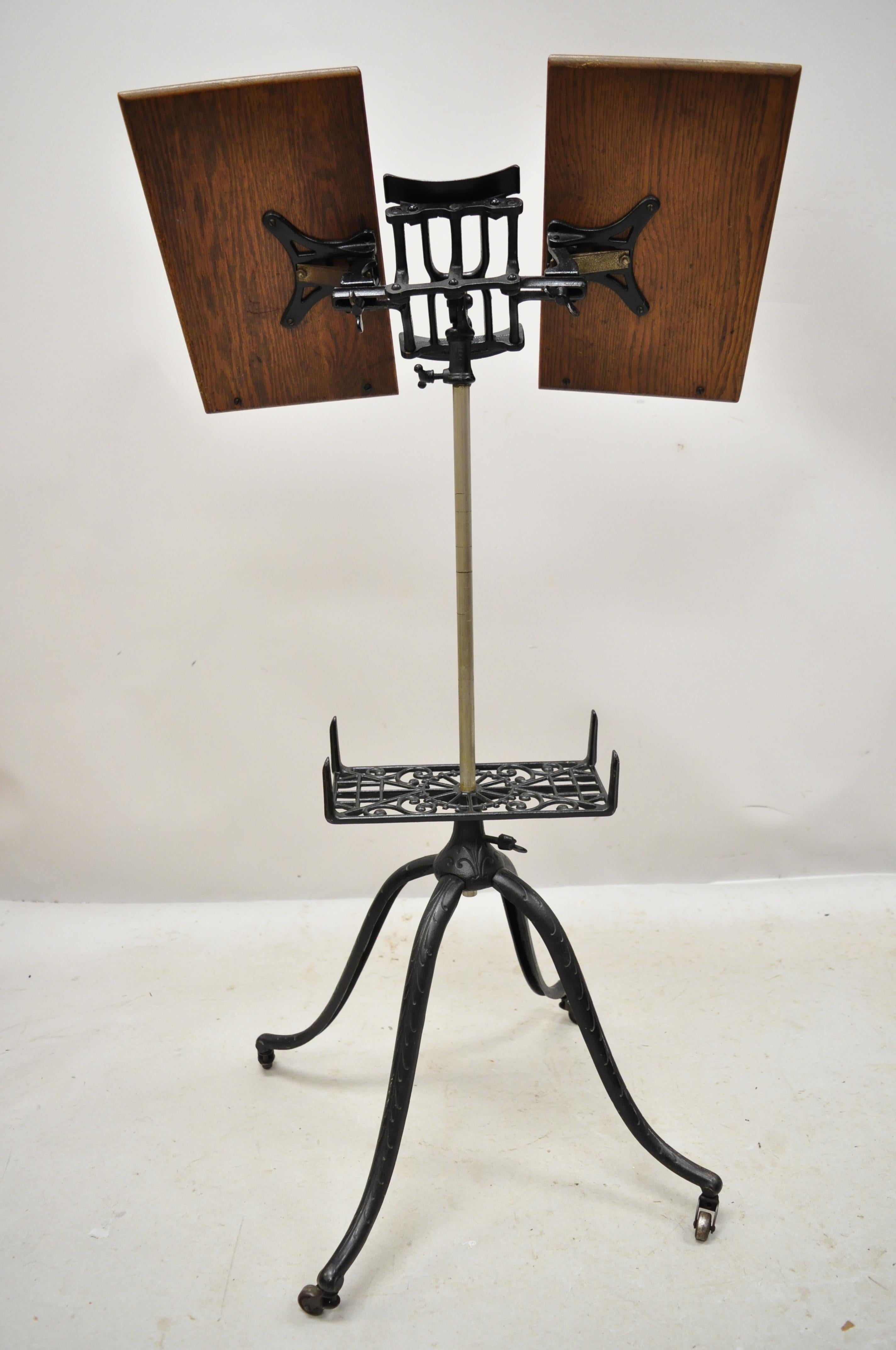 Antique English Victorian Cast Iron and Oakwood Book Stand Lectern Bible Holder 4