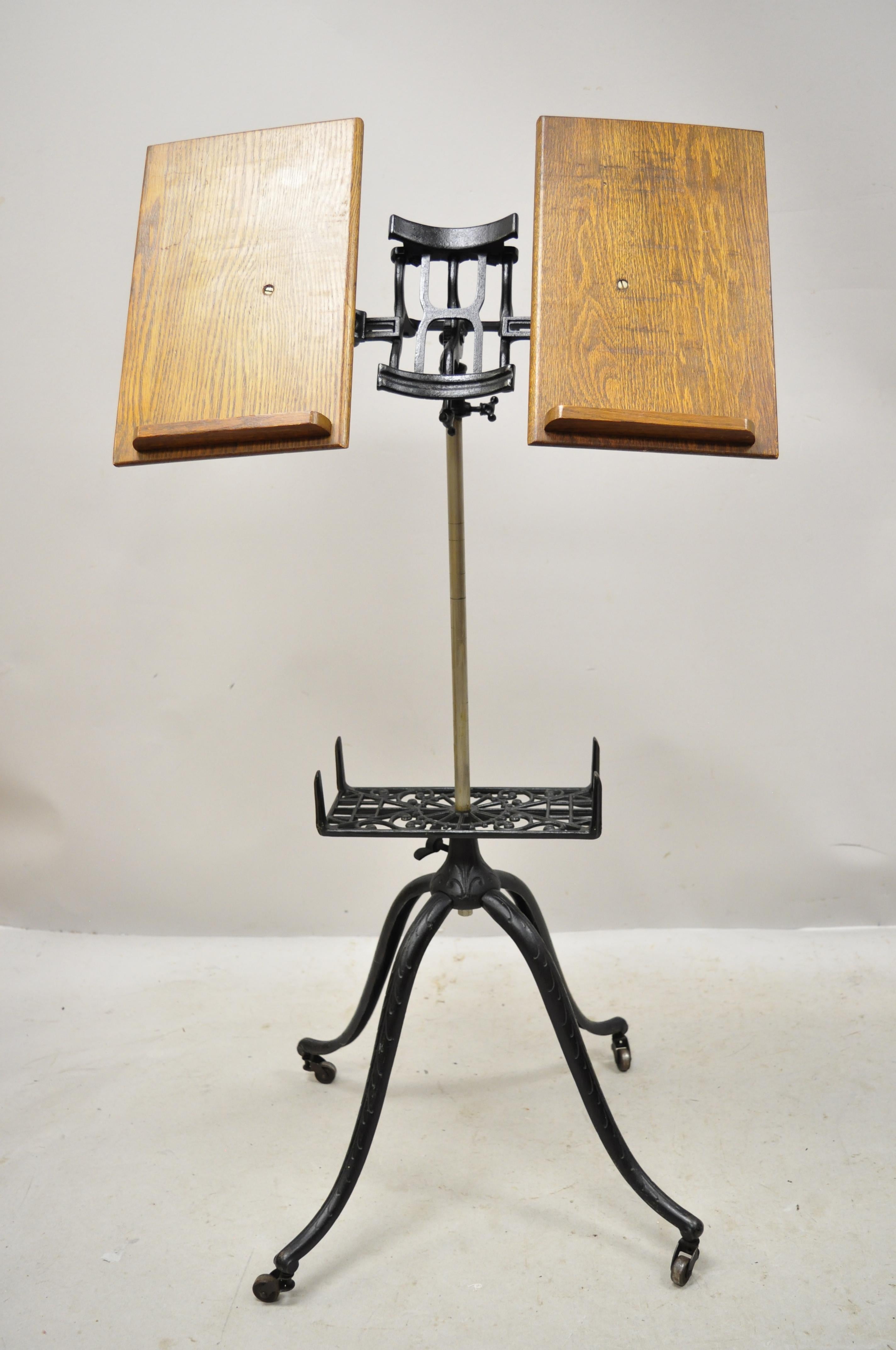 Antique English Victorian Cast Iron and Oakwood Book Stand Lectern Bible Holder 5