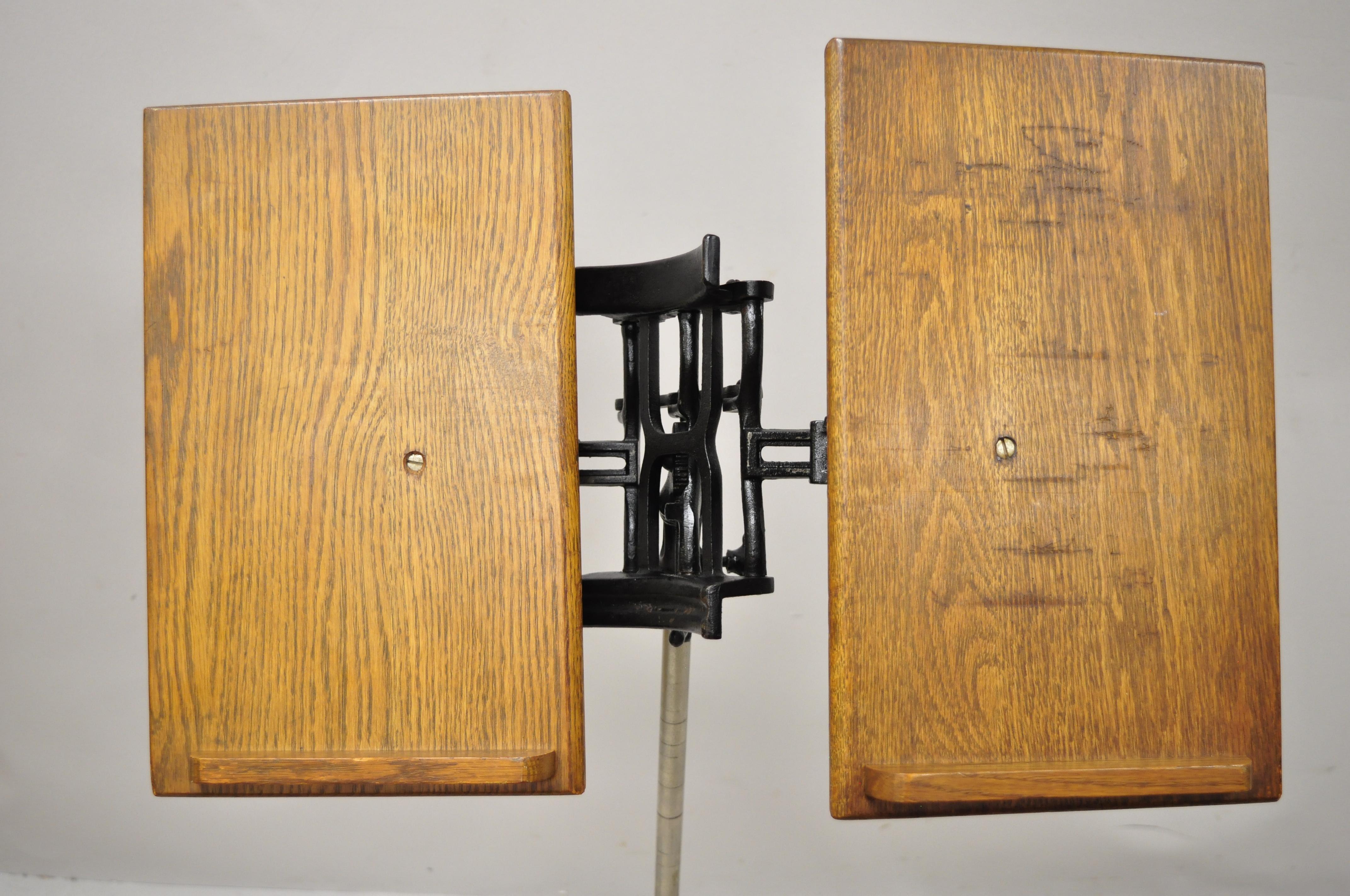 Antique English Victorian Cast Iron and Oakwood Book Stand Lectern Bible Holder 1
