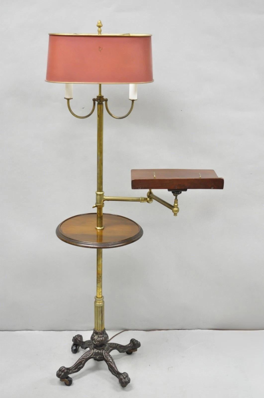 Ancien lutrin anglais victorien en fonte à pattes en noyer et laiton avec lampe en vente 12