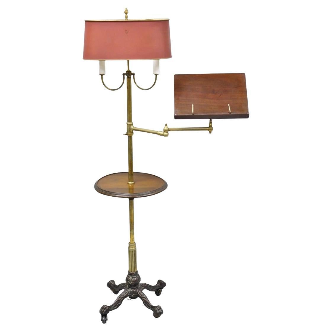 Ancien lutrin anglais victorien en fonte à pattes en noyer et laiton avec lampe en vente