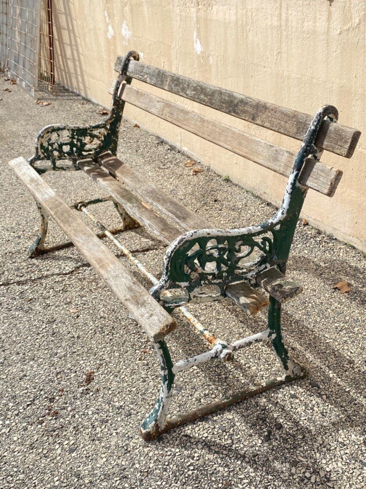 Antique English Victorian Cast Iron Wooden Slat Garden Seat Patio Park Bench For Sale 4