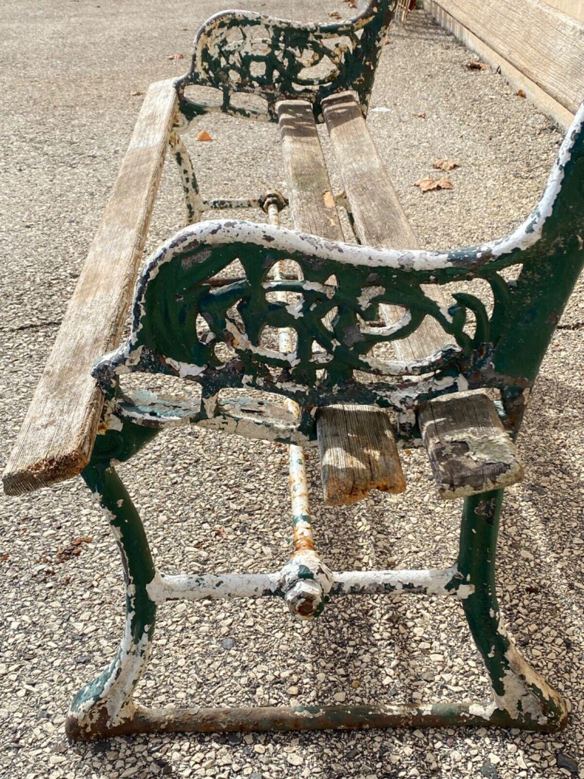 Antique English Victorian Cast Iron Wooden Slat Garden Seat Patio Park Bench For Sale 1