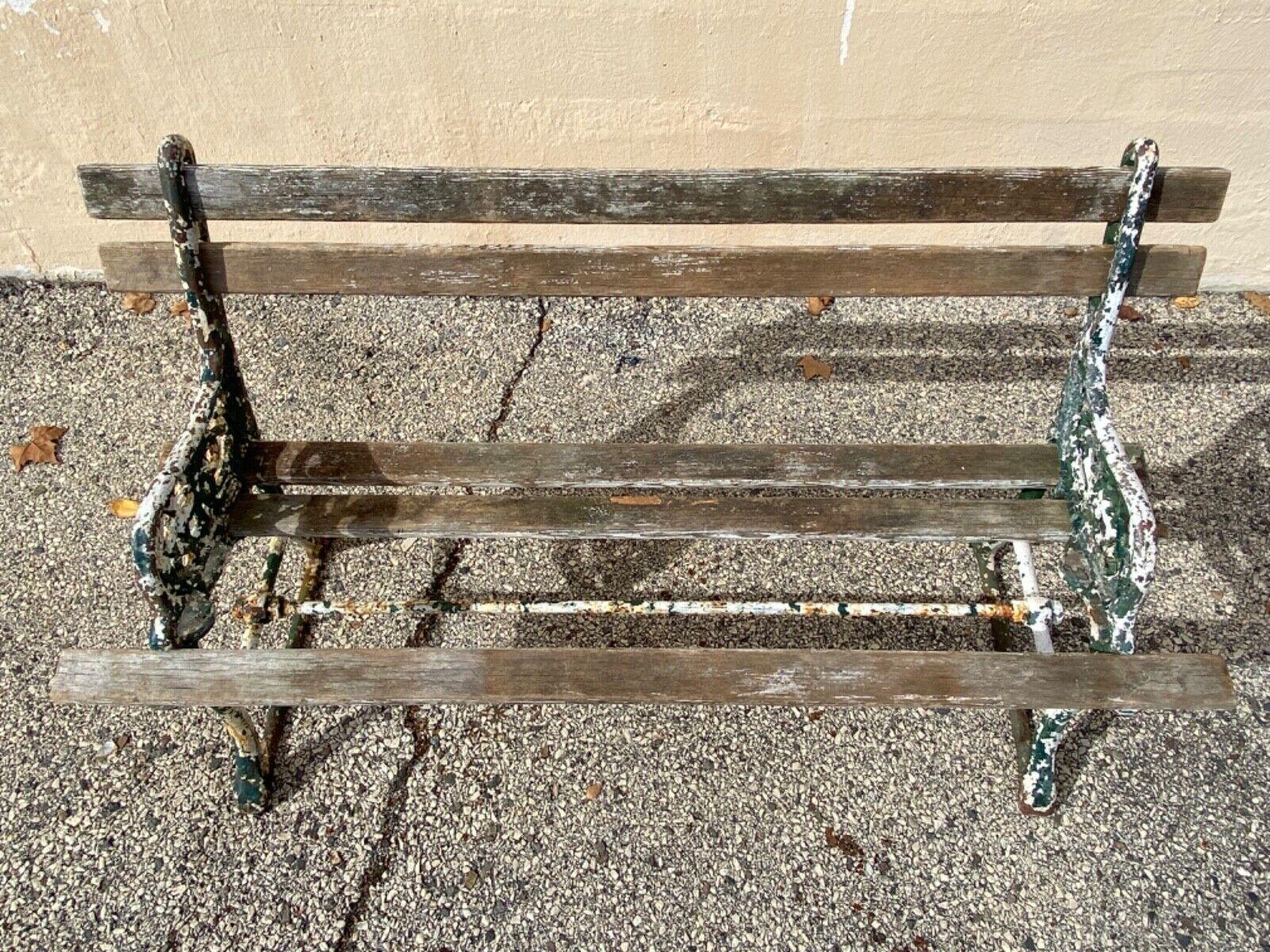 Antique English Victorian Cast Iron Wooden Slat Garden Seat Patio Park Bench For Sale 3