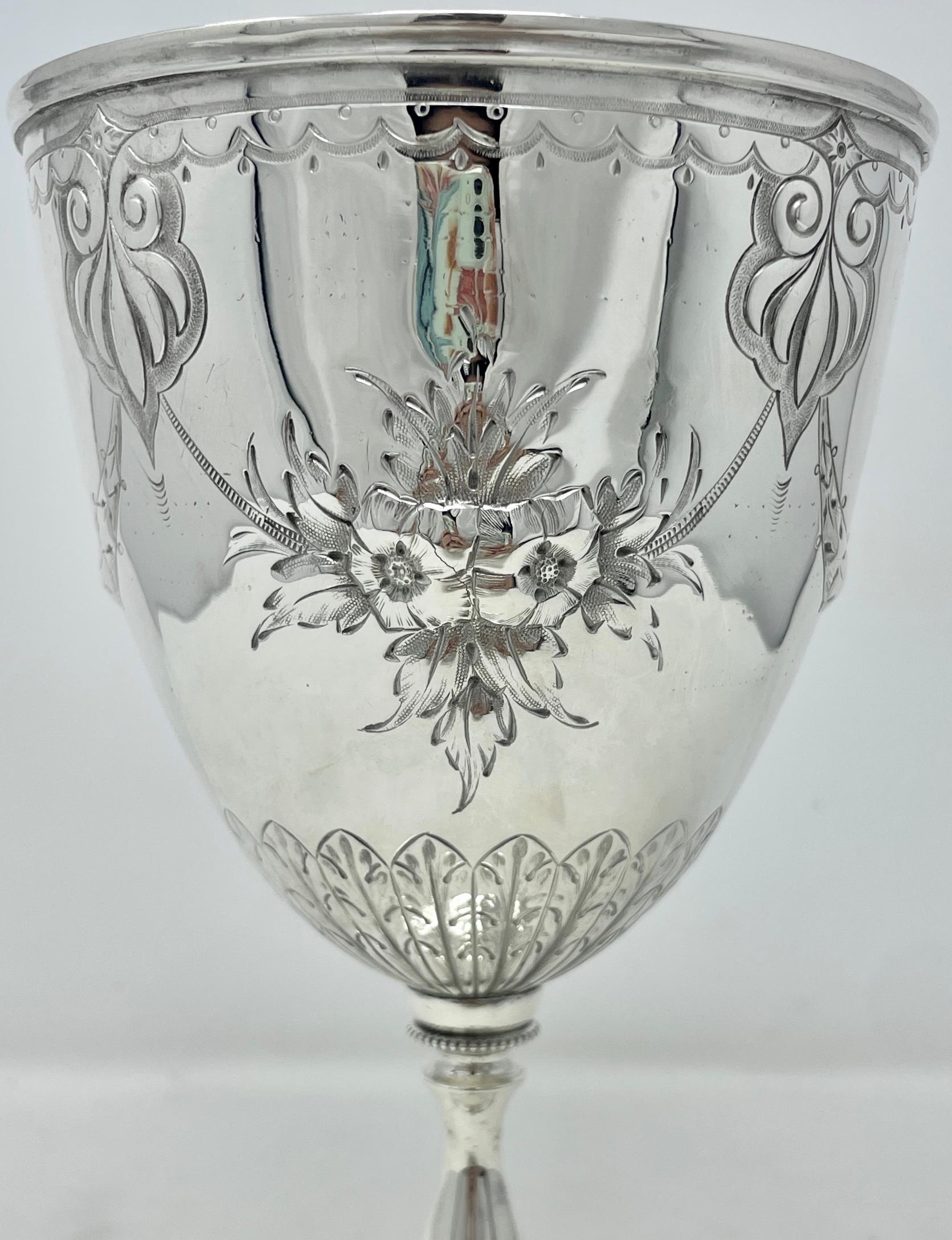 Silver Plate Antique English Victorian Chased Silver-Plated Goblet, Circa 1900.