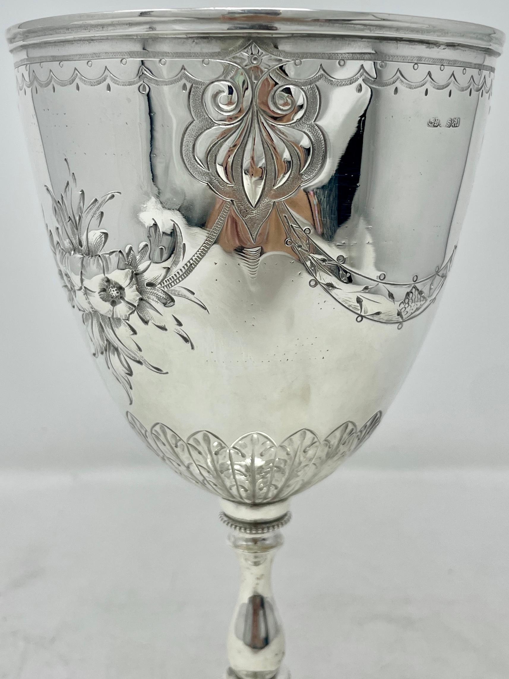 Antique English Victorian Chased Silver-Plated Goblet, Circa 1900. 1