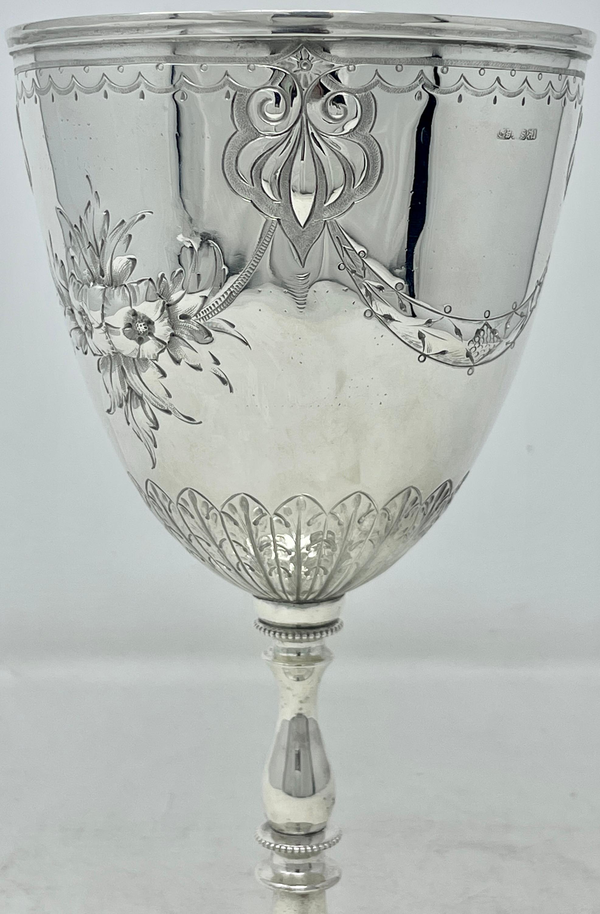 Antique English Victorian Chased Silver-Plated Goblet, Circa 1900. 2