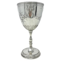 Antique English Victorian Chased Silver-Plated Goblet, Circa 1900.