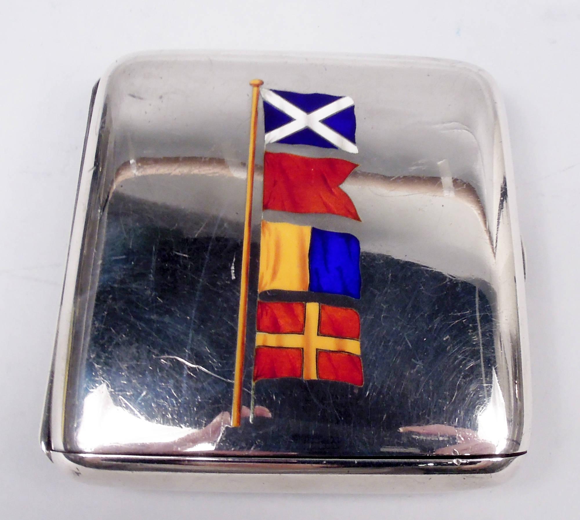 Antique English Victorian Cigarette Case with Enameled Nautical Flags In Good Condition In New York, NY