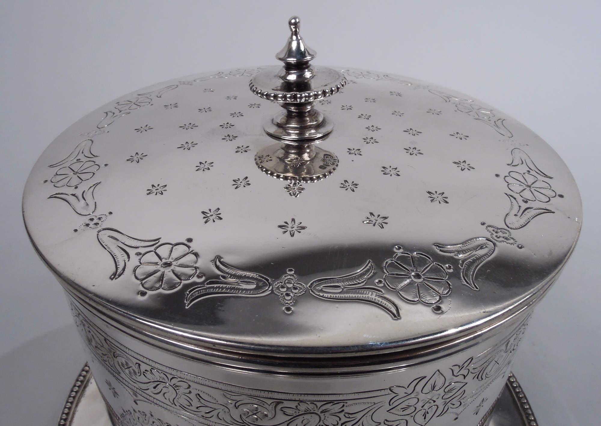 Late 19th Century Antique English Victorian Classical Sterling Silver Biscuit Jar, 1872 For Sale
