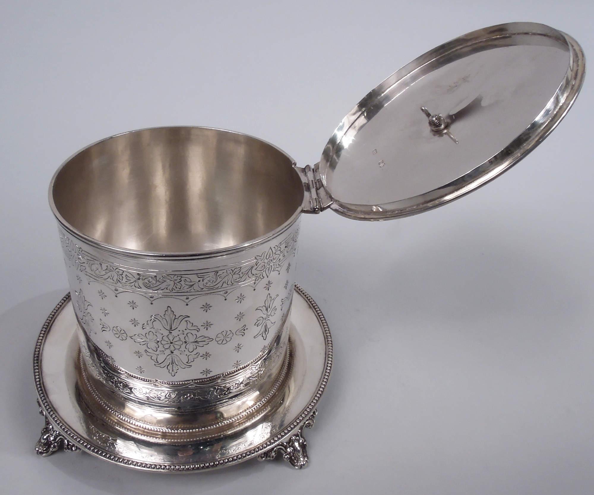 Antique English Victorian Classical Sterling Silver Biscuit Jar, 1872 For Sale 1