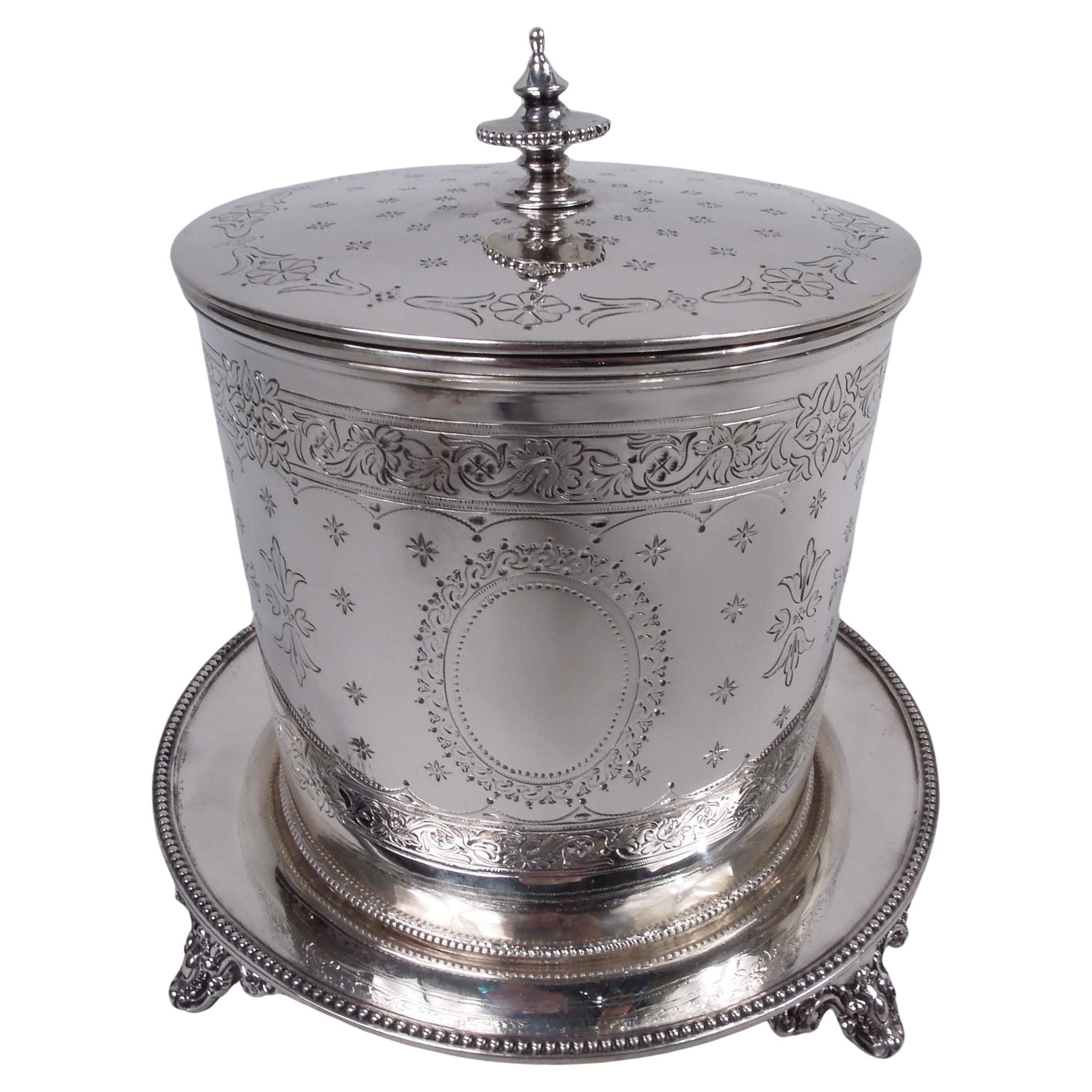 Antique English Victorian Classical Sterling Silver Biscuit Jar, 1872 For Sale